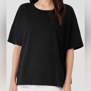Eileen Fisher Black Short Sleeve Tee Tencel Elastane Sz Medium